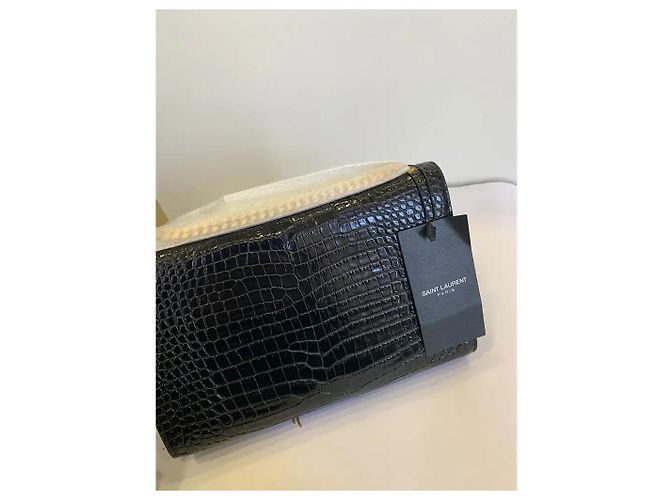 Pompom Kate Saint Laurent Kate Medium Tassel Borsa a Catena Pelle Coccodrillo Nera Nero - vista 2