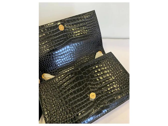 Pompom Kate Saint Laurent Kate Medium Tassel Borsa a Catena Pelle Coccodrillo Nera Nero - vista 5