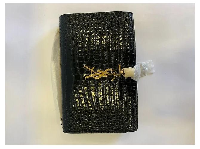 Pompom Kate Saint Laurent Kate Medium Tassel Borsa a Catena Pelle Coccodrillo Nera Nero - vista 6