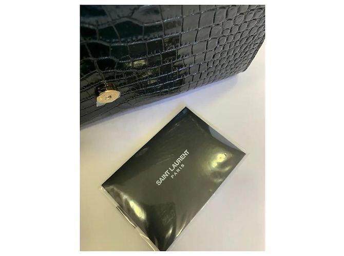 Pompom Kate Saint Laurent Kate Medium Tassel Borsa a Catena Pelle Coccodrillo Nera Nero - vista 7