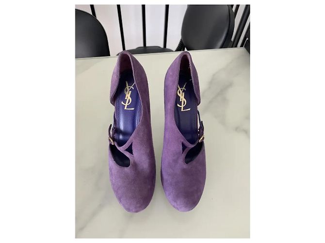 Tacchi Saint Laurent in suede viola 14 cm Porpora - vista 2