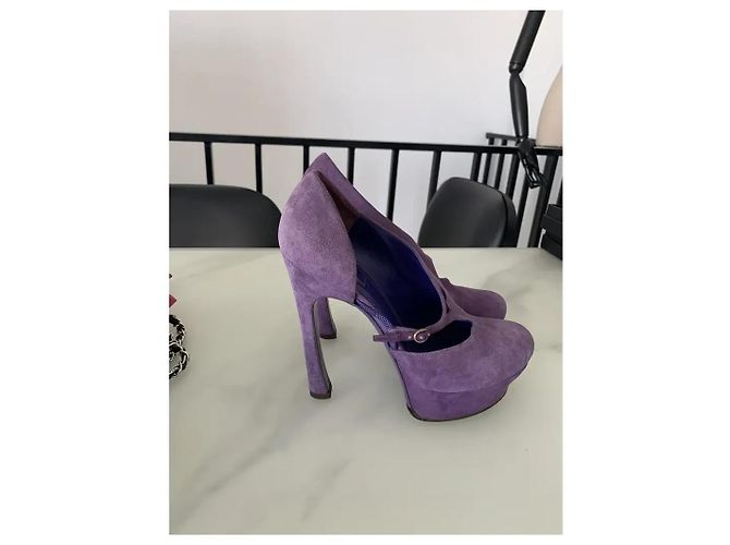 Tacchi Saint Laurent in suede viola 14 cm Porpora - vista 3