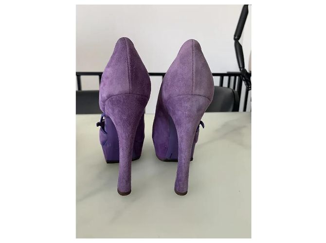 Tacchi Saint Laurent in suede viola 14 cm Porpora - vista 4