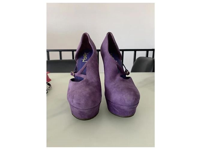Tacchi Saint Laurent in suede viola 14 cm Porpora - vista 6