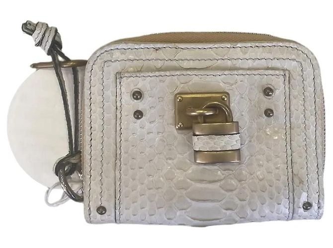 Portefeuille Chloé Paddington Padlock Bifold en cuir python blanc Blanc cassé - vue 2