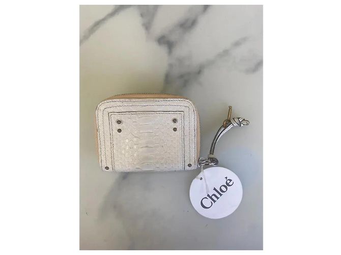 Portefeuille Chloé Paddington Padlock Bifold en cuir python blanc Blanc cassé - vue 3