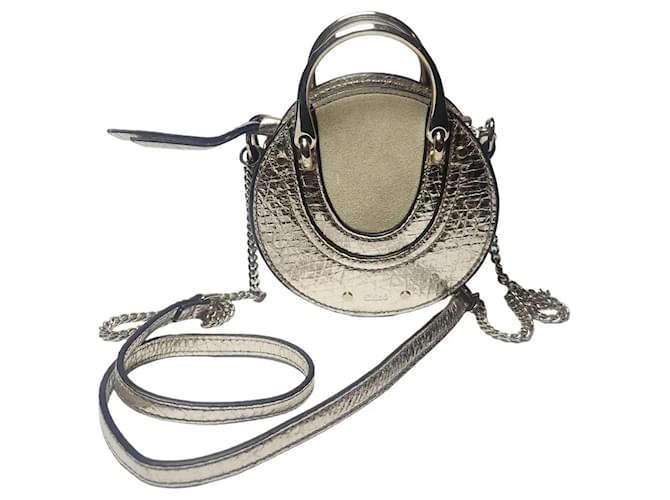 Chloé Pixie Mini Borsa Vitello Verniciato Oro e Camoscio Beige D'oro - vista 2