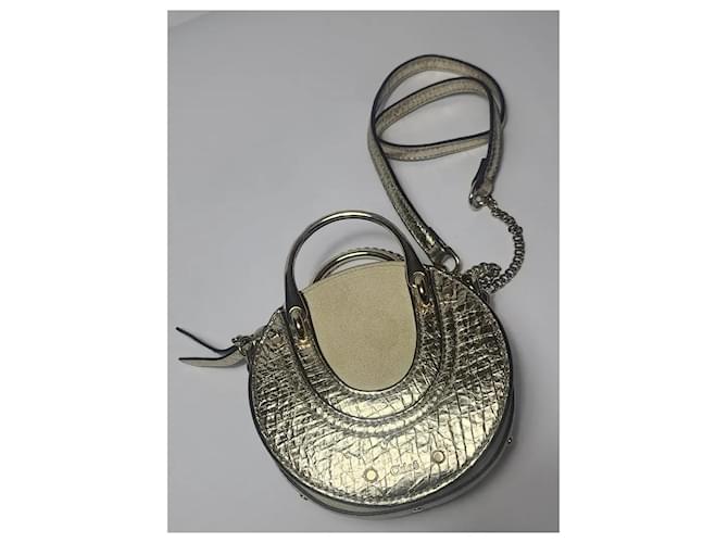 Chloé Pixie Mini Borsa Vitello Verniciato Oro e Camoscio Beige D'oro - vista 4