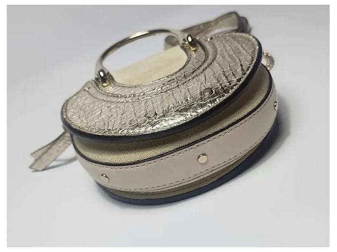 Chloé Pixie Mini Borsa Vitello Verniciato Oro e Camoscio Beige D'oro - vista 8