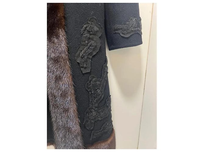 Abrigo Prada de lana negra con detalle de visón Negro - vista 10