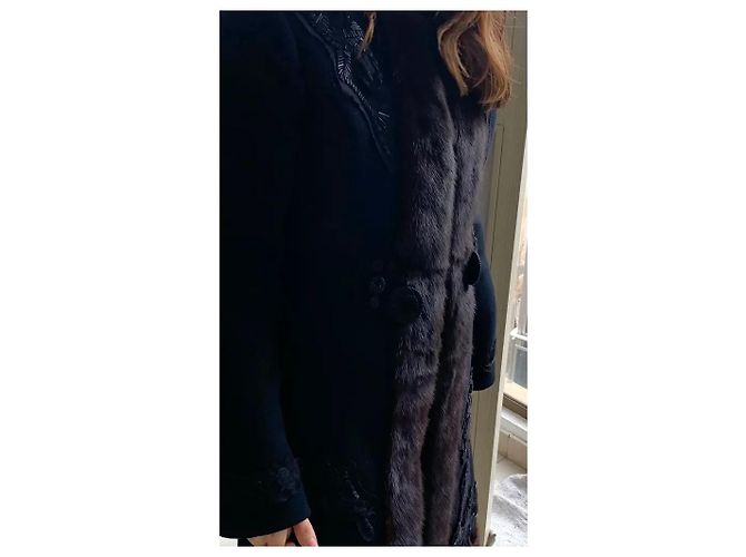 Abrigo Prada de lana negra con detalle de visón Negro - vista 16