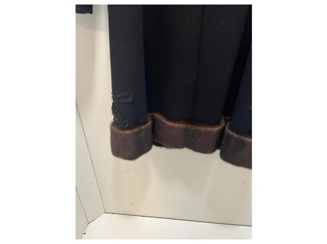 Abrigo Prada de lana negra con detalle de visón Negro - vista 3