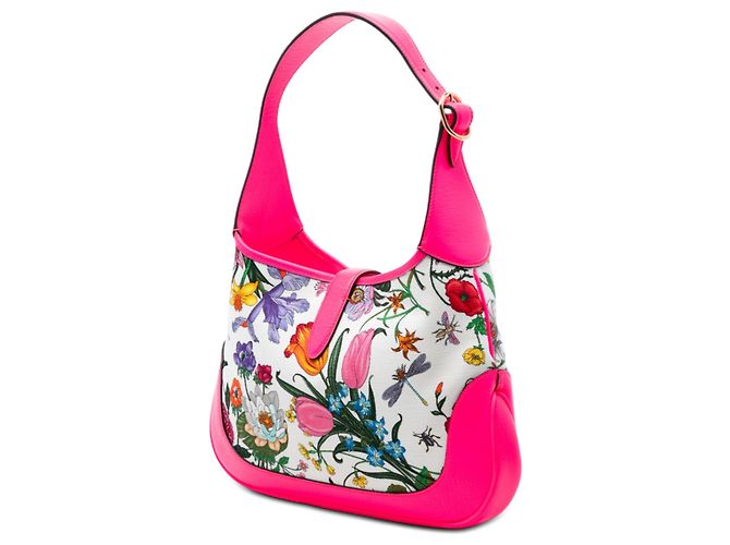 Borsa a spalla Gucci White Flora Canvas Jackie O Bouvier Bianco - vista 2