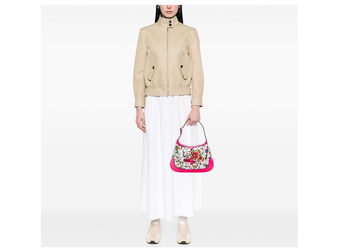 Borsa a spalla Gucci White Flora Canvas Jackie O Bouvier Bianco - vista 7
