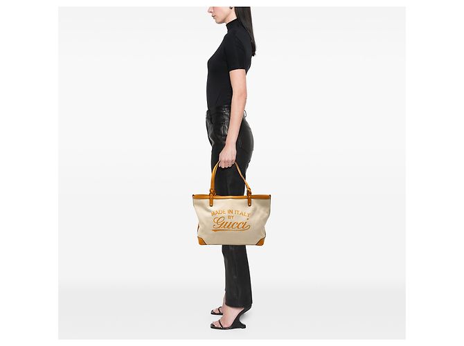 Gucci Mittelgroße braune Canvas-Tasche Beige - Ansicht 8