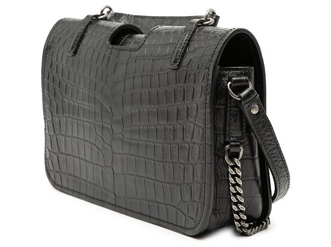 Borsa messenger Charlotte in pelle nera con stampa coccodrillo media di Saint Laurent - vista 2