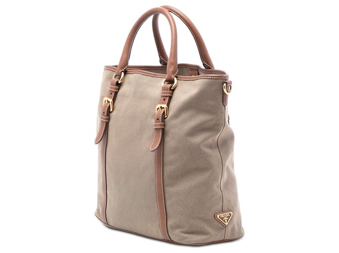 Bolsa de lona bege Canapa com logo Prada - vista 2