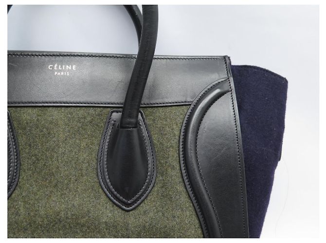 Céline BORSA CELINE LUGGAGE MEDIA PELLE CAMOSCIO NERO BLU VERDE Multicolore - vista 13