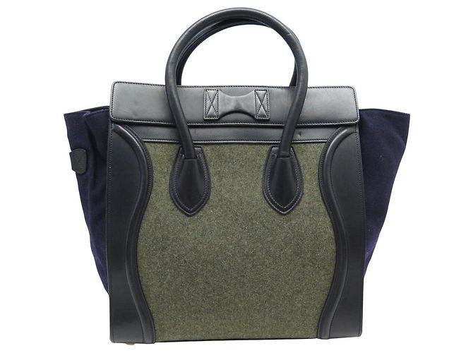Céline BORSA CELINE LUGGAGE MEDIA PELLE CAMOSCIO NERO BLU VERDE Multicolore - vista 2