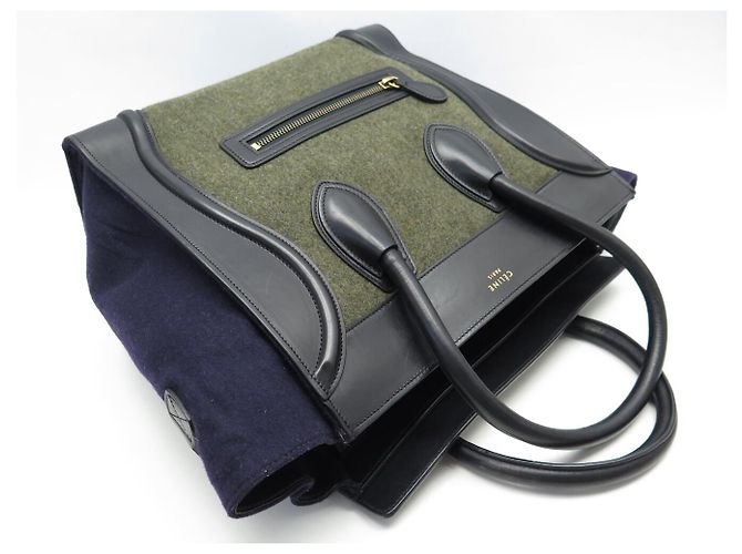 Céline BORSA CELINE LUGGAGE MEDIA PELLE CAMOSCIO NERO BLU VERDE Multicolore - vista 6