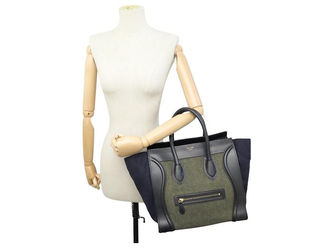 Céline BORSA CELINE LUGGAGE MEDIA PELLE CAMOSCIO NERO BLU VERDE Multicolore - vista 7
