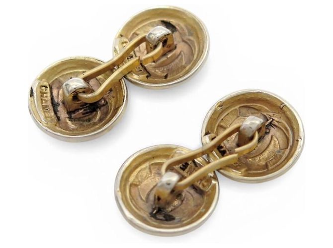 VINTAGE CHANEL CC LOGO RUNDE GOLDENE MANCHETTENKNÖPFE - Ansicht 3