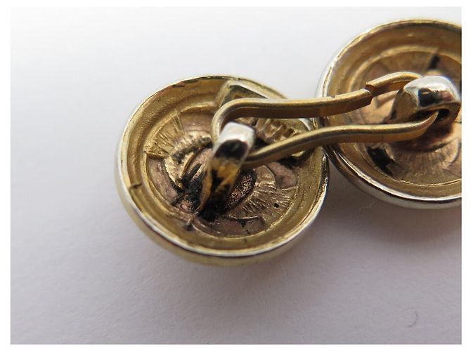 VINTAGE CHANEL CC LOGO RUNDE GOLDENE MANCHETTENKNÖPFE - Ansicht 7
