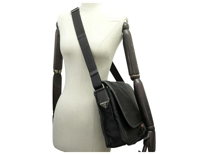 BAG MESSENGER PRADA LOGO NYLON BORSO A TRACOLLA Nero - vista 8