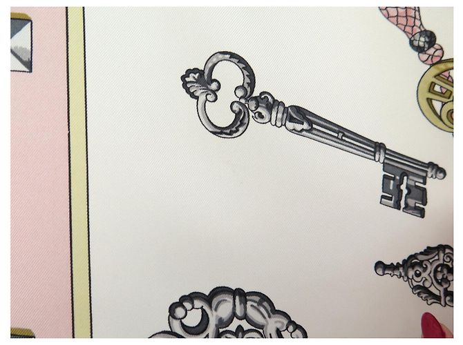 Hermès FULAR DI SETA VINTAGE HERMES LES CLES CATY LATHAM 90 ROSA - vista 11