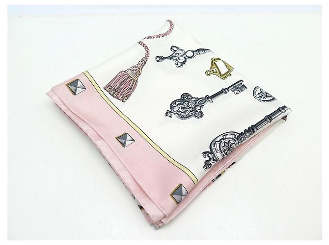 Hermès FULAR DI SETA VINTAGE HERMES LES CLES CATY LATHAM 90 ROSA - vista 12