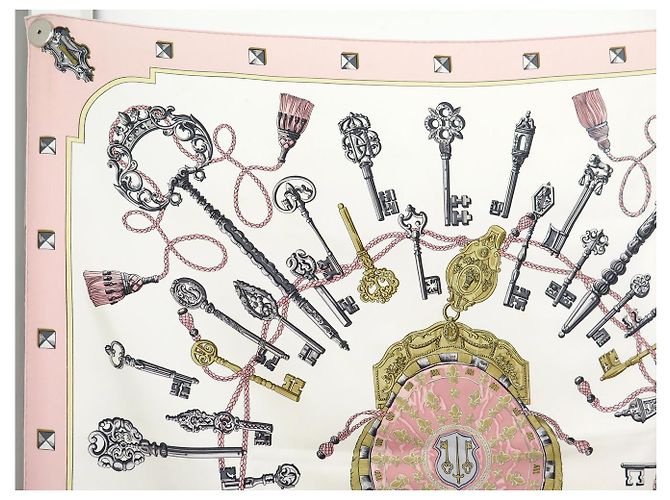Hermès FULAR DI SETA VINTAGE HERMES LES CLES CATY LATHAM 90 ROSA - vista 2