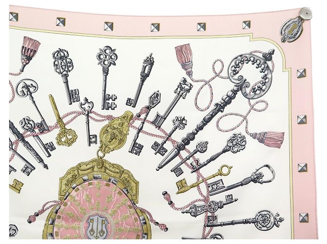 Hermès FULAR DI SETA VINTAGE HERMES LES CLES CATY LATHAM 90 ROSA - vista 3
