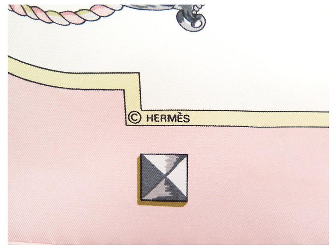 Hermès FULAR DI SETA VINTAGE HERMES LES CLES CATY LATHAM 90 ROSA - vista 7