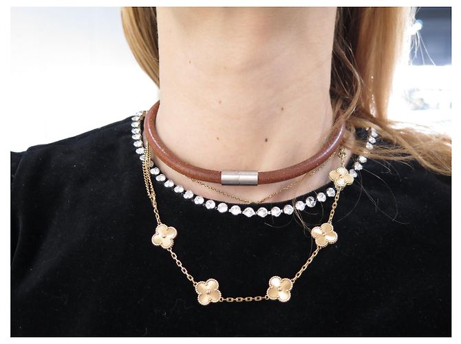 Hermès NEUE HERMES CHOKER-HALSKETTE AUS GEBRUSHED STAHL MIT LEDERKORD Braun - Ansicht 10