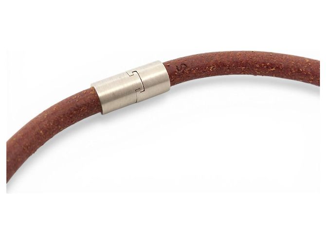 Hermès NEUE HERMES CHOKER-HALSKETTE AUS GEBRUSHED STAHL MIT LEDERKORD Braun - Ansicht 6