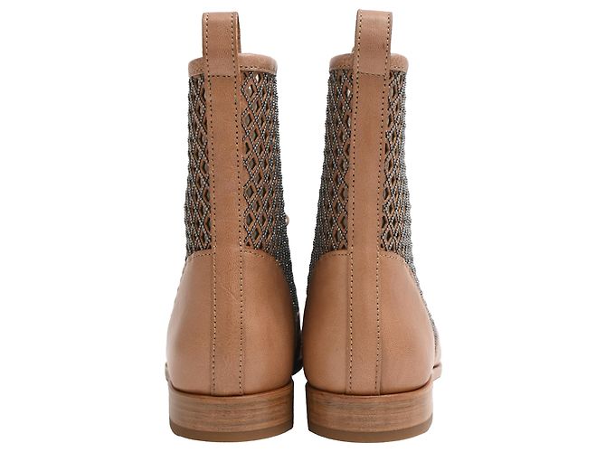 Botines de cuero marrón con cuentas de Brunello Cucinelli Castaño Roja - vista 3