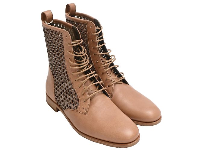 Botines de cuero marrón con cuentas de Brunello Cucinelli Castaño Roja - vista 4