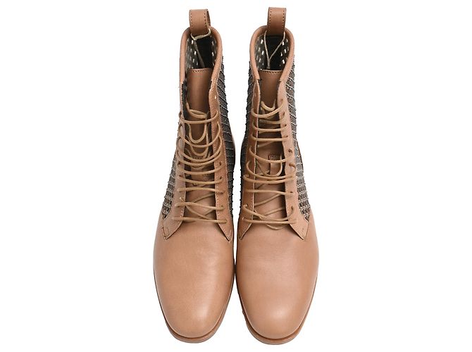 Botines de cuero marrón con cuentas de Brunello Cucinelli Castaño Roja - vista 5