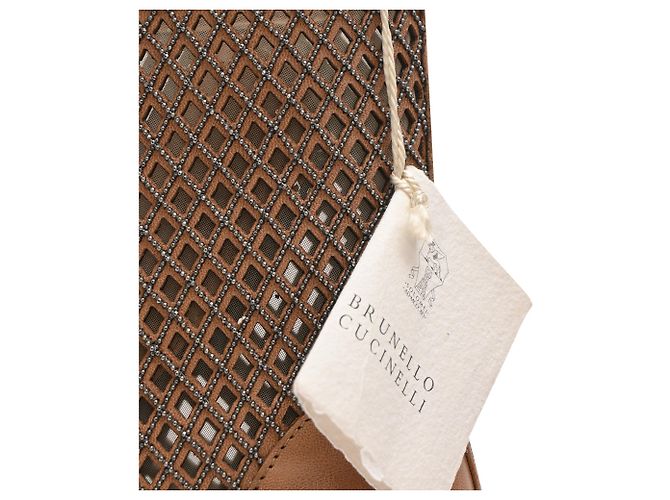 Botines de cuero marrón con cuentas de Brunello Cucinelli Castaño Roja - vista 7