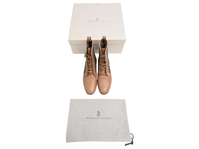 Botines de cuero marrón con cuentas de Brunello Cucinelli Castaño Roja - vista 9