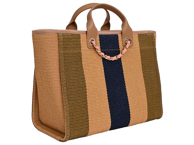Timeless Borsa da shopping grande Deauville a righe in rafia marrone di Chanel - vista 3