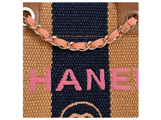Timeless Borsa da shopping grande Deauville a righe in rafia marrone di Chanel - vista 5