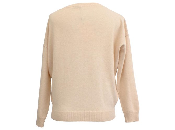 Suéter de cashmere nude com decote em V e padrão de Brunello Cucinelli Marrom Carne - vista 3
