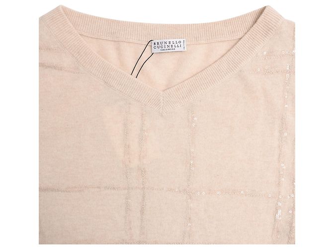 Suéter de cashmere nude com decote em V e padrão de Brunello Cucinelli Marrom Carne - vista 4