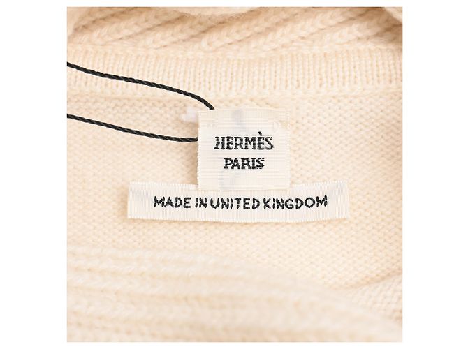 Hochgeschnittener Pullover aus cremefarbenem Kaschmir von Hermès Weiß Roh - Ansicht 4