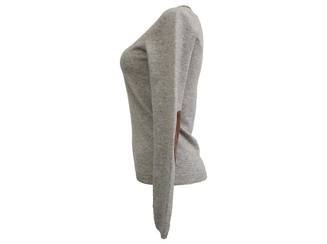 Maglione in cashmere grigio con scollo a V e toppe sui gomiti di Brunello Cucinelli - vista 2