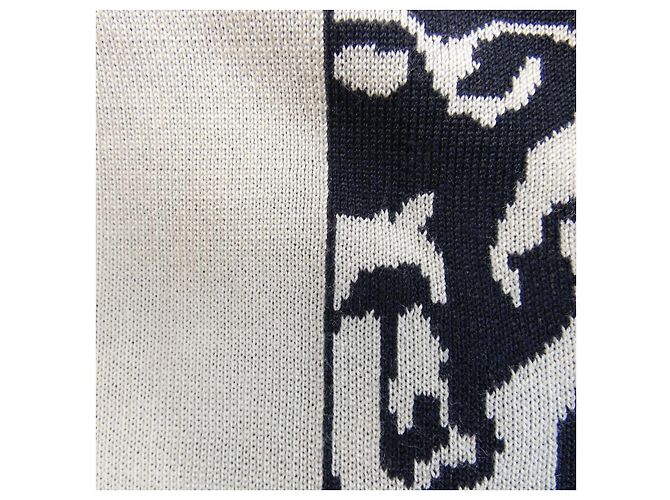 Strickwolle Hermès 34 Weiß Marineblau - Ansicht 7