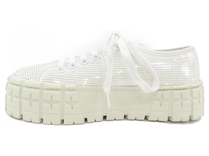 Baskets à sequins Prada 1E787M Blanc - vue 2