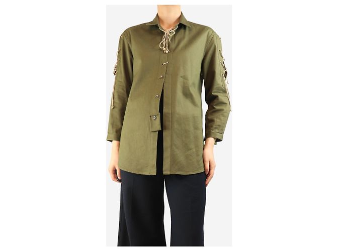 Saint Laurent Camicia verde oliva con lacci - taglia UK 10 - vista 3