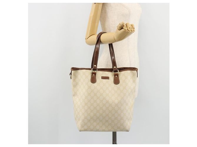 Gucci Borsa Tote GG Supreme in PVC avorio e oro 189896 Auth BAZ627 D'oro Crudo - vista 22